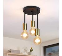 CBJKTX 3-Light Hanging Ceiling Light, Vintage Industrial Chandelier, Black and Gold, E27, 3 Spotlights, Dimmable, Modern, Indoor, Dining Room, Kitchen, Living Room