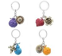 CBKSUHBADE Devil Fruit Keychain 4pcs Set,Anime One Luffy Piece Trafalgar Law Ace Zoro Zinc Alloy Keyrings Pendants Gift Set (01 4pcs Devil fruit)