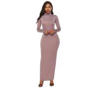 CBLdF Wrap Dress S-5Xl Plus Size Solid Color Women Long Sleeve Turtleneck Bodycon Maxi Dress-Apricot-XXL