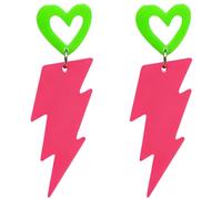 CBLUED 80s Neon Earrings Lightning Bolt Punk Halloween Earrings | 80s Neon Earrings for 80's 90's Outfit Glow Party Halloween 80s 90s Statement Hook Earrings for Women