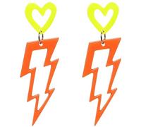CBLUED 80s Neon Earrings Lightning Bolt Punk Halloween Earrings, L, Acrylic, No Gemstone