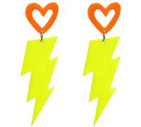 CBLUED 80s Neon Earrings Lightning Bolt Punk Halloween Earrings, L, Acrylic, No Gemstone