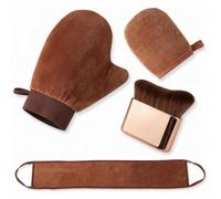 CBMZHF 4-in-1 Double Sided Self Tanning Mitt and Brush Set, Leak Proof Lined Thumb Design Glove, Streak Free Reusable Applicator for Body/Self Tanner Lotion,Sunless,Spray Tan,Face,Body (4 Pcs)