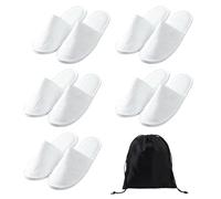 CBMZHF 5 Pairs Luxury Disposable Hotel Slippers for Women, Closed Toe Washable & Foldable Winter Spa Slippers with Storage Bag, Suitable for Travel, Party Guests, Home Use