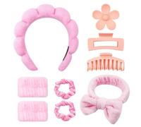 CBMZHF 9 Pcs Spa Headband for Washing Face Wristband, Spa Bow Headband Set, Multi Functional Makeup Headband, Soft Non Slip Hair Band for Daily Life Facial Skincare(Pink)