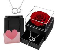 CBMZHF 925 Sterling Silver Rose Necklace Gift Set for Women - Preserved Flower in Zircon Pendant, 45cm Chain & Velvet Jewellery Box (Birthday/Anniversary