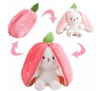 CBMZHF Easter Plush Bunny Toy, Soft Plush Toy Carrot Strawberry Plushies Doll, Cute Cuddly Stuffed Animals Hide And Seek Rabbit Muppet Toys Birthday Gifts for 14+ Years Old Kids (pink) (25cm)
