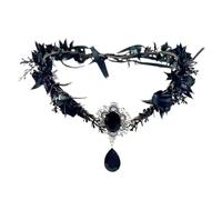 CBMZHF Halloween Gothic Gemstone Black Flower Head Crown, Medieval Renaissance Witch Cosplay, Women Girl Black Crown Hair Accessory Party Prop, Halloween Jewellery Gift for Her