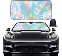 CBMZHF Laser Titanium Silver Car Windshield Sunshade, Foldable Zero Light Penetration Front Window Sun Visor, Laser reflective material UPF90+ Keep Your Vehicle Cool, Suitable for SUVs (145x80cm)