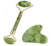 CBMZHF Natural Jade Gua Sha & Face Roller Set,Face Skincare Tools,Muscle Relaxing,Lymphatic Drainage,Anti-Aging,Dark Circles&Wrinkle Reduce,Skin Tightening&Glow,Natural Slimming,Self Care Gift（Green）