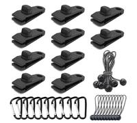 CBMZHF Tarp Tarpaulin Clips Clamps Heavy Duty Lock Grip and Bungee Cords with Ball, Pool Cover Clip Backdrop Cloth Tent Large Hook Accessory for Garden Outdoor Tie Downs Canvas Solar RV Awning 30PCS