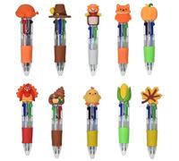 CBMZHF Thanksgiving Fall Harvest Multi-Color Novelty Pens Set, 10-Pack Decorative Writing Pens with Turkey, Pilgrim, Chick, Fox, Corn Designs, 4-in-1 Multicolor Ink