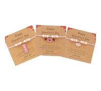 CBMZHF Valentine's Day Friendship Bracelets with Card, Handmade Adjustable, Pink and White Beaded, Love Charms, 16-28cm
