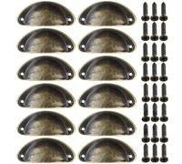 CBMZHF Vintage Bronze Cup Pull Handles with Screws, Metal Cabinet Hardware, 81mm x 35mm, Antique Style Drawer Pulls, 12 Pack