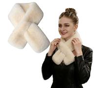 CBMZHF Warm Winter Fur Scarf, Long Soft Comfortable Faux Fur Collar, Textured Bow Fluffy Scarf for Women Perfect for Cold Weather, Cozy & Durable (White)