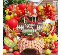 CboDeco 157Pcs Crawfish Boil Balloon Arch Kit,Crawfish Lemon Beer Foil Balloons with Red Yellow Orange Gold Latex Balloons, Seafood Crawfish Party Decorations for BBQ Crawfish Boil Birthday Summer