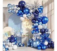CboDeco Blue Silver Balloon Arch Garland Kit, Navy Light Metallic Blue Silver White Confetti Balloons With Stars for Birthday Wedding Birdal Shower Graduation Fathers Day Party Decorations