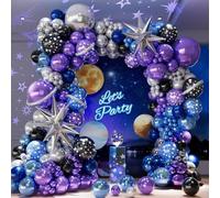 CboDeco Galaxy Balloon Arch Garland Kit,Outer Space Party Decorations with Metallic Blue Purple Silver Navy Star Balloons for Galaxy Theme Birthday Baby Shower Prom Decor