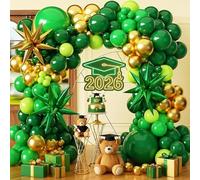 CboDeco Green and Gold Balloon Garland Arch Kit with Explosion Stars, Different Sizes Emerald Dark Green Gold Balloons for Birthday Party 2026 Graduation Safari Jungle Party Decorations