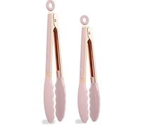 CBPNEISEK Set of Two 9” & 12” Stainless Steel Rose Gold Silicone Tipped Kitchen, BBQ Grill and Cooking Tongs - Non Stick Cookware, BPA Free, Stylish & Sturdy /1976