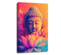 CBQZCHWDKT Modern Buddha Poster, Vibrant Lotus and Statue Canvas Art, Inspirational Zen Wall Decor for Office, Study or Relaxation Room(Unframed,16x24inch(40x60cm))