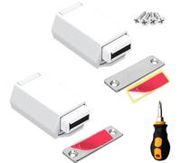 CBRIVE Heavy Duty Push to Open Cabinet Hardware 2 Pack Magnetic Push Latch & Lock for Hidden Door Touch Latches and Catch Magnet Push Release Drawer Pull Tip on RV Closet Close Strong Pop Out, White