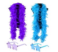 CBRPVT 2 Pcs Feather Boa Set, 2 Star Glasses, 2M Fluffy Feather Scarf for Dance Performances, Wedding Parties, Carnival Celebrations, Halloween Costumes, Christmas Decorations