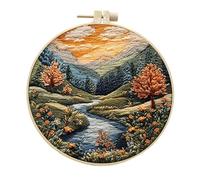 CBRPVT Embroidery Kit for Scenery, Mountain and River Landscape Embroidery Kit for Beginners, Complete DIY Punch Needle Kit with 15cm Hoop