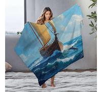 CBRT Bag Sailboat With Dolphins In The Ocean Flannel Blanket Bluey Blanket Yellow Throw Blanket(125x150cm)