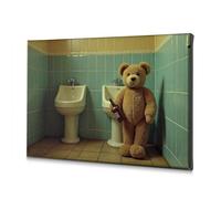 CBRT Bathroom Art Wall Decor A Teddy Bear Holding A Bottle Stands Between Two Sinks Canvas Decorative Picture Bookshelf Decor Decoraciones Para Cuartos(30x40cm)