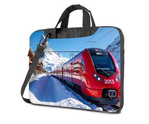 CBRT Black Bag A Red Train On Snowy Tracks With Mountains In The Background Laptop Bag Laptop Case Tote Bag For Women(26x36cm)