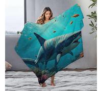 CBRT Bluey Blanket A Shark Swims Among Colorful Coral Reefs Flannel Blanket Beach Blanket Travel Blanket(127x100cm)