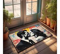 CBRT Boys Room Decor Teenager A Man And Woman Kissing In Front Of Graffiti Doormat Funny Bathroom Decor Winter Door Mat Outdoor(50X80CM)