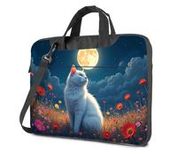 CBRT Carry On Backpack A White Cat Sits In A Field Of Flowers Under A Full Moon Laptop Bag Laptop Bag For Women Laptop Sleeve(26x36cm)