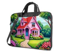 CBRT Computer Backpack For Men A Charming Pink Cottage Surrounded By Vibrant Flowers Laptop Bag Computer Cases For Laptops Travel Laptop Backpack(26x36cm)