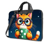 CBRT Computer Backpack For Men A Cute Cat Wearing Glasses Holds A Green Polka-Dotted Mug Laptop Bag 16 Inch Laptop Case 15.6 Laptop Case(26x36cm)