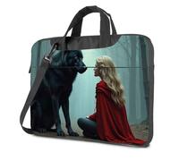 CBRT Computer Backpack For Men A Woman In A Red Cloak Sits Facing A Black Wolf In A Misty Forest Laptop Bag 15.6 Laptop Case 15.6 Laptop Case(29x40cm)