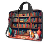 CBRT Computer Backpack For Men Three Cats Sit On A Patterned Rug In Front Of Colorful Bookshelves Laptop Bag 17 Inch Laptop Backpack Laptop Travel Backpack(29x38cm)