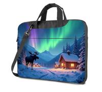 CBRT Computer Cases For Laptops A Moose Stands In Front Of A Cozy Cabin Under The Northern Lights Laptop Bag Laptop Bag Travel Laptop Backpack(29x38cm)