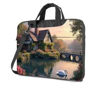 CBRT Computer Cases For Laptops A Picturesque Cottage By A Serene Lake With A Swan Floating On The Water Laptop Bag Laptop Bag Travel Laptop Backpack(29x38cm)