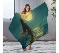 CBRT Custom Blanket With Picture Mermaid Under The Full Moon Flannel Blanket Bluey Blanket Comfy Blanket(125x150cm)