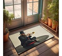 CBRT Door Mats Funny A Man In A Top Hat Plays A Trumpet On A Vinyl Record Doormat Fall Outdoor Doormat Mat For Shoes By Door(40X60CM)
