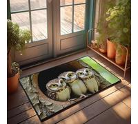CBRT Door Mats Funny Three Owls With Big Eyes Looking Out Of A Tree Hollow Doormat Fall Outdoor Doormat Mat For Shoes By Door(50X80CM)