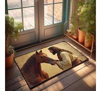 CBRT Doormats Outdoor A Man In Ancient Attire Gently Touches The Nose Of A Majestic Horse Doormat Entry Mats Indoor Home Outdoor Doormat(65X90CM)