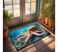 CBRT Doormats Outdoor A Vibrant Orange Octopus With Large Eyes And Tentacles Spread Out Doormat Entry Mats Indoor Home Outdoor Doormat(65X90CM)