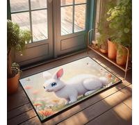 CBRT Doormats Outdoor A White Rabbit With Blue Eyes Sits In A Field Of Flowers Doormat Entry Mats Indoor Home Outdoor Doormat(40X60CM)