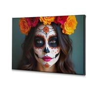 CBRT Easter Wall Decor Day Of The Dead Face Paint With Flowers Canvas Decorative Picture Easter Decorations Rustic Home Decor(30x40cm)