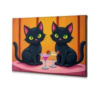 CBRT Easter Wall Decor Two Black Cats Enjoying Colorful Cocktails Canvas Decorative Picture Easter Decorations Rustic Home Decor(30x40cm)