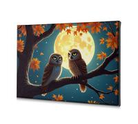 CBRT Easter Wall Decor Two Owls Perched Under A Full Moon Canvas Decorative Picture Easter Decorations Rustic Home Decor(30x40cm)