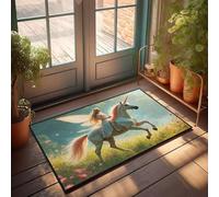 CBRT Fall Outdoor Doormat A Fairy Rides A Majestic Unicorn Through A Flower-Filled Meadow Doormat Absorbent Door Mat Indoor Holiday Rug(65X90CM)